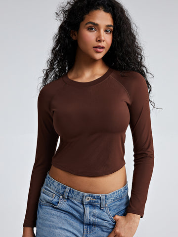 Solid Crew Neck Long Sleeve Brami