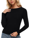 Ribbed Built In Bra Long Sleeve Tops