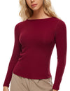 Ribbed Built In Bra Long Sleeve Tops
