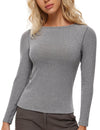Ribbed Built In Bra Long Sleeve Tops