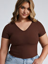 Solid Ribbed V Neck Bra Top