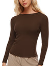 Ribbed Built In Bra Long Sleeve Tops