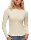 Ribbed Built In Bra Long Sleeve Tops