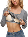 Square Neck Ribbed Built In Bra Long Sleeve Tops