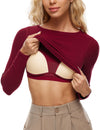 Ribbed Built In Bra Long Sleeve Tops