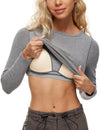 Ribbed Built In Bra Long Sleeve Tops