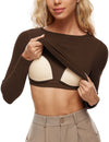 Ribbed Built In Bra Long Sleeve Tops