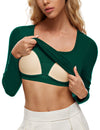 Square Neck Ribbed Built In Bra Long Sleeve Tops