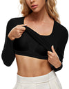 Square Neck Ribbed Built In Bra Long Sleeve Tops