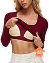 Square Neck Ribbed Built In Bra Long Sleeve Tops