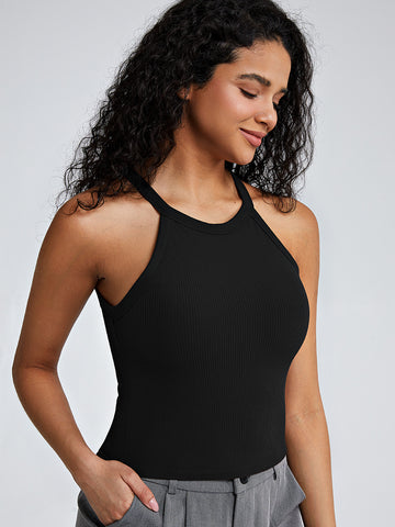 Seamless Ribbed Halter Bra Tank
