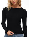 Ribbed Built In Bra Long Sleeve Tops