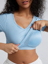 Solid Ribbed V Neck Bra Top