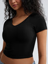 Solid Ribbed V Neck Bra Top
