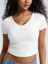 Solid Ribbed V Neck Bra Top