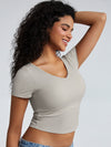 Solid Ribbed V Neck Bra Top