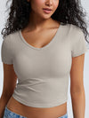 Solid Ribbed V Neck Bra Top