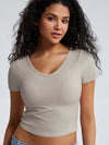 Solid Ribbed V Neck Bra Top