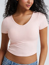Solid Ribbed V Neck Bra Top