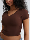 Solid Ribbed V Neck Bra Top
