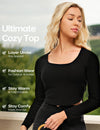 Square Neck Ribbed Built In Bra Long Sleeve Tops