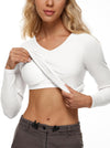 V Neck Ribbed Built In Bra Long Sleeve Tops