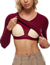 V Neck Ribbed Built In Bra Long Sleeve Tops