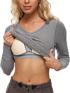 V Neck Ribbed Built In Bra Long Sleeve Tops