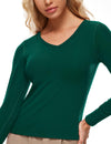 V Neck Ribbed Built In Bra Long Sleeve Tops