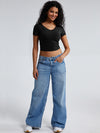 Solid Ribbed V Neck Bra Top