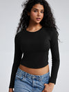 Solid Crew Neck Long Sleeve Brami