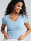 Solid Ribbed V Neck Bra Top