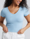 Solid Ribbed V Neck Bra Top