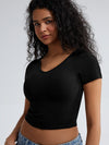 Solid Ribbed V Neck Bra Top