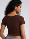 Solid Ribbed V Neck Bra Top