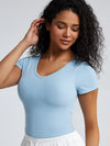 Solid Ribbed V Neck Bra Top