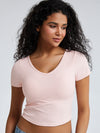 Solid Ribbed V Neck Bra Top