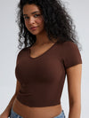 Solid Ribbed V Neck Bra Top
