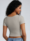 Solid Ribbed V Neck Bra Top