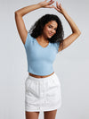 Solid Ribbed V Neck Bra Top